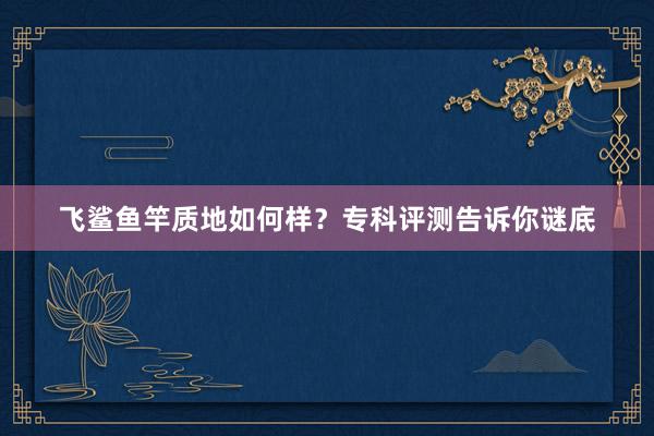 飞鲨鱼竿质地如何样？专科评测告诉你谜底